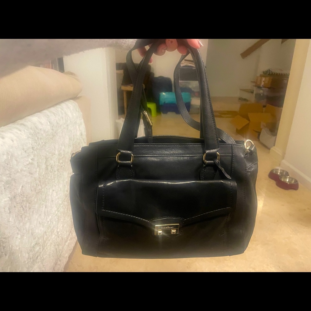 Cole Hahn Black Leather Shoulder Handbag/Tote with Gold Hardware